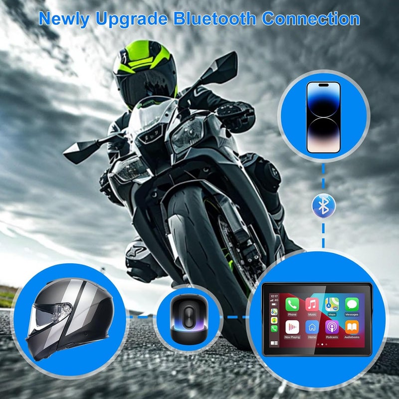 Tenbaba 5 Inch Motorcycle Carplay GPS Navigation System with Apple Carplay and Android Auto Portable Screen with Bluetooth, GPS Navigation, Siri, Google Assistant, Support Siri/Google Assistant - Image 4